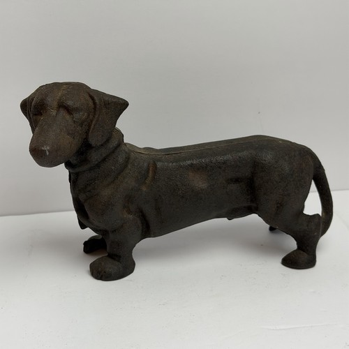 Cast iron dachshund bank - cast,